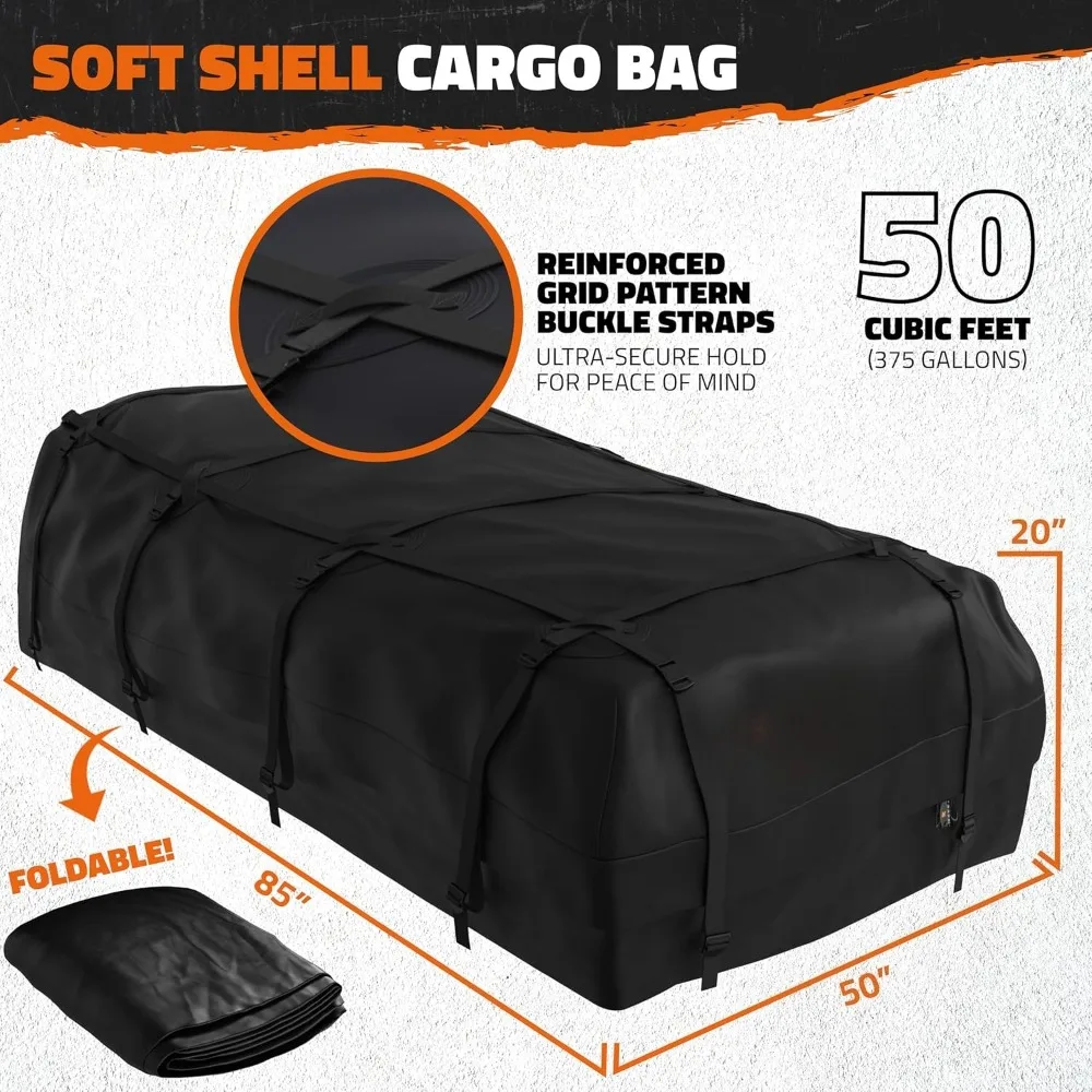 Bagażnik dachowy XXL 90"x50"x6" Heavy Duty do montażu na górze pojazdu z wodoodporną torbą dachową o pojemności 50 stóp sześciennych |   Odporny na warunki atmosferyczne