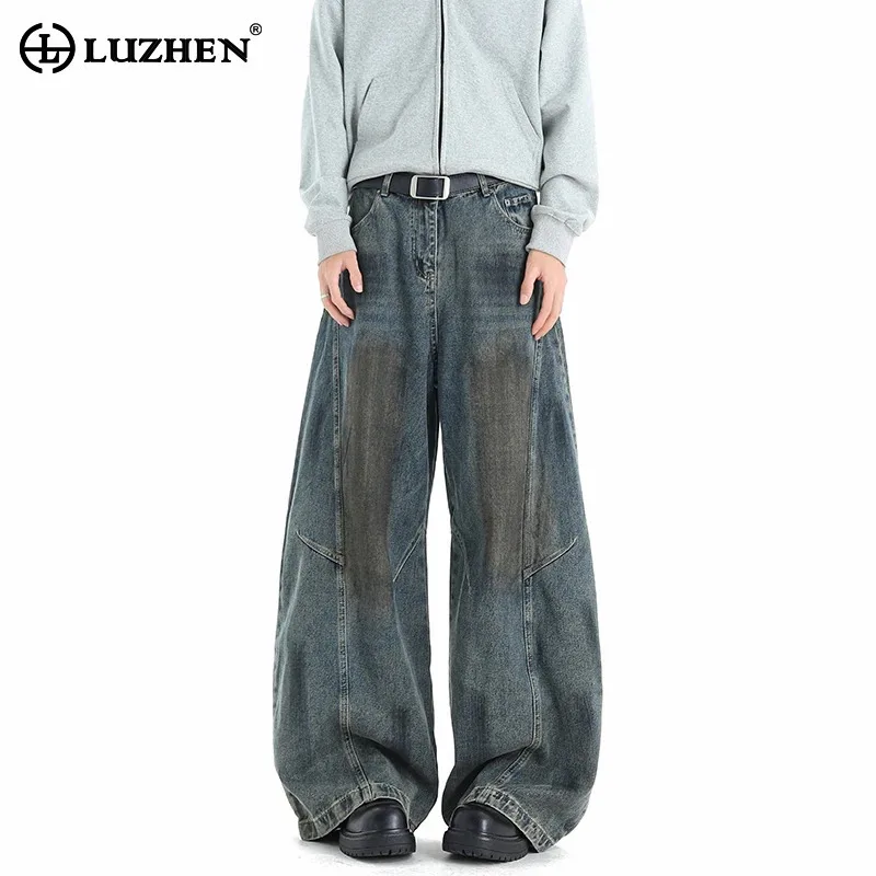 

LUZHEN Design Fashion Wide Personalized Loose Vintage Leg Tie-dyed Jeans Men's 2025 New High Quality Street Denim Pants JY5733