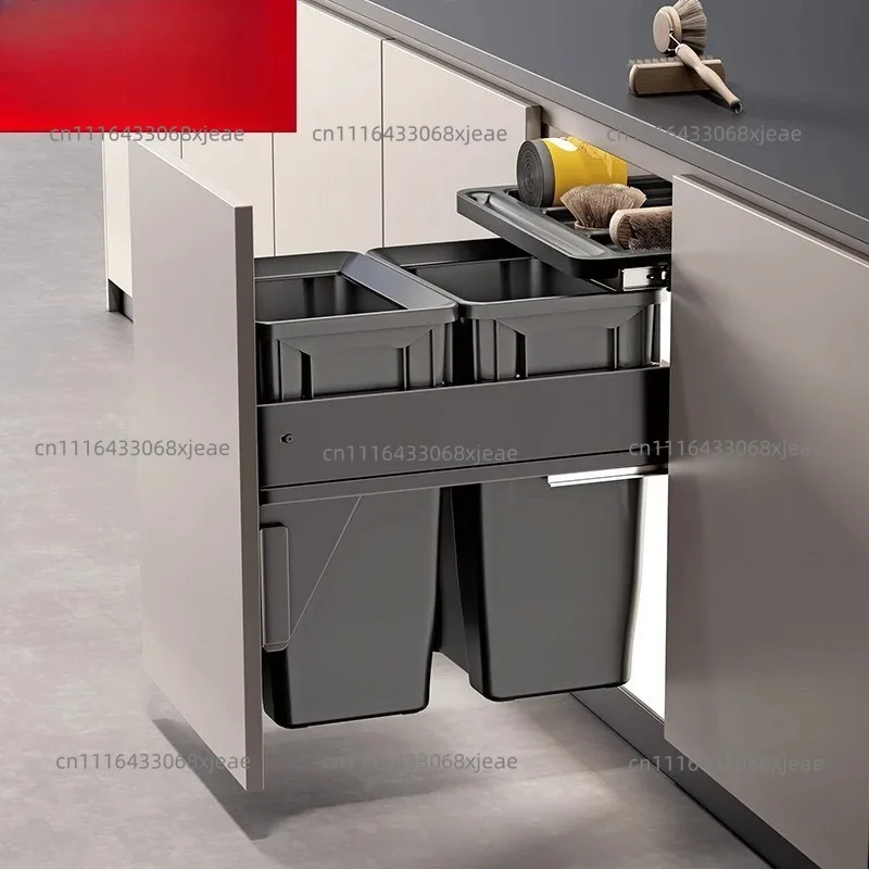 Built-in Cabinet Trash Can, Hidden Slide-out Drawer Recycling Bin, Dual Compartment Waste Bin With Lid For Kitchen