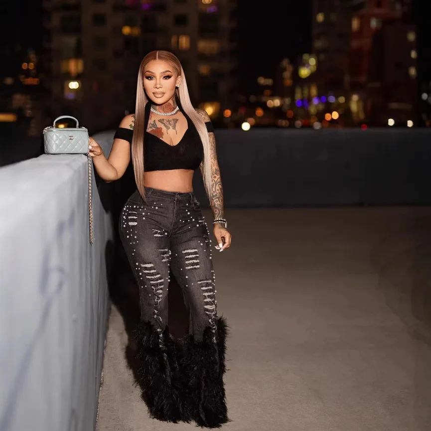 Hoge taille rechte jeans dames rits jeans gewassen denim volledige lengte broek noodlijdende losse zakken vintage veren