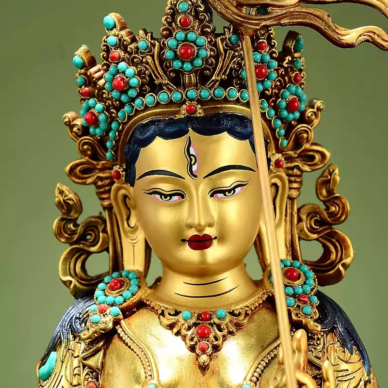 Antique copper gilded craftsmanship inlaid colorful beads large white umbrella cover Buddha mother home Tibetan style ornament