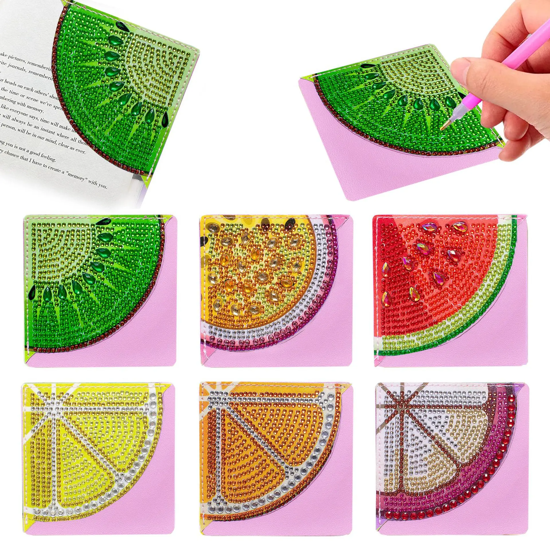 

DIY Fruit Diamond Art Corner Bookmarks Leather Book Marks Rhinestones Diamond Painting Bookmarks for for Home Office School