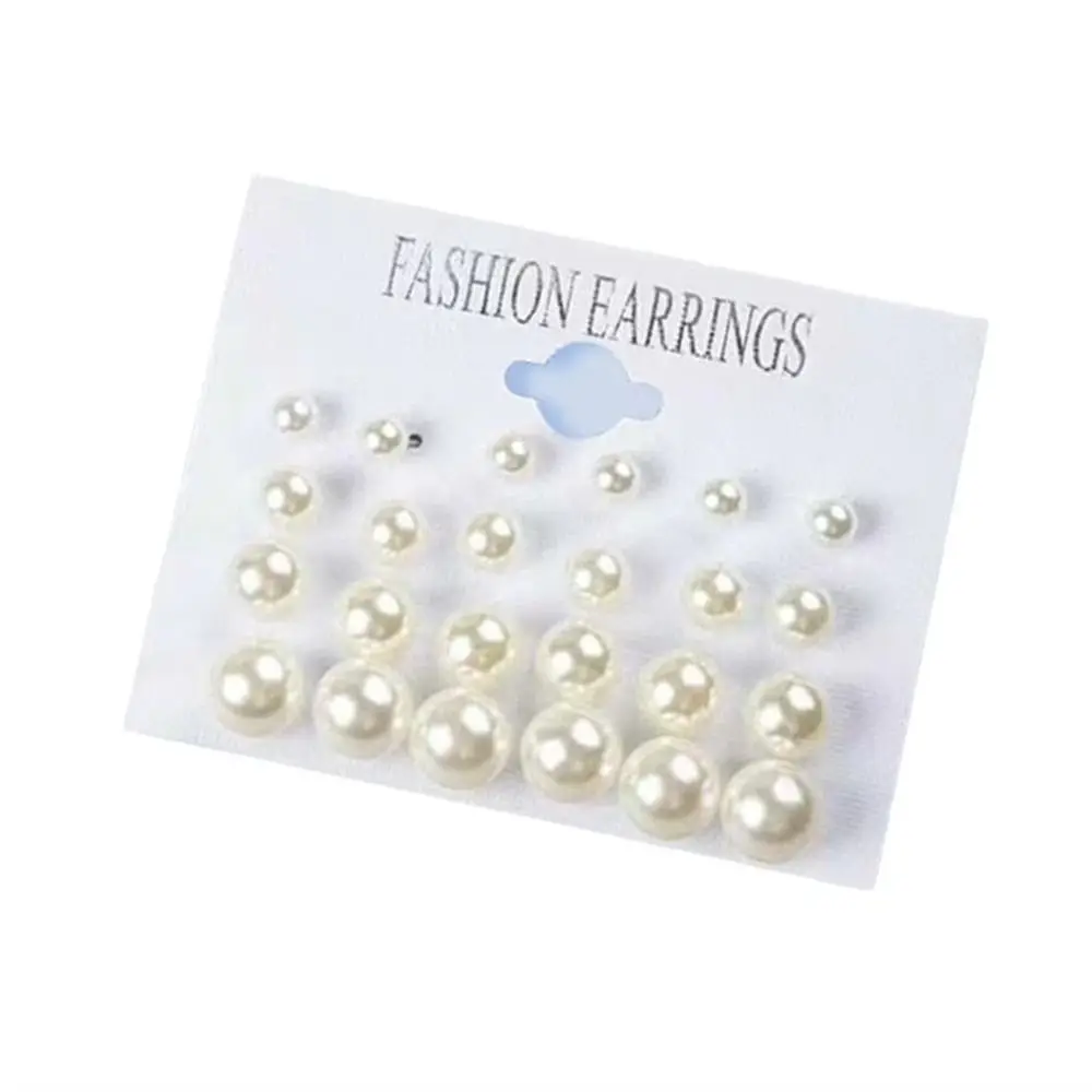 12pairs/Set White Simulated Pearl Ball Artificial Pearls Earrings High-end Classic Simple Simulated Pearl Earrings Exquisite