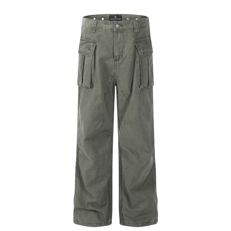 

GXFortune Американские ретро широкие рабочие брюки плиссированные свободные брюки длиной до пола винтажные прямые брюки повседневные брюки для отдыха