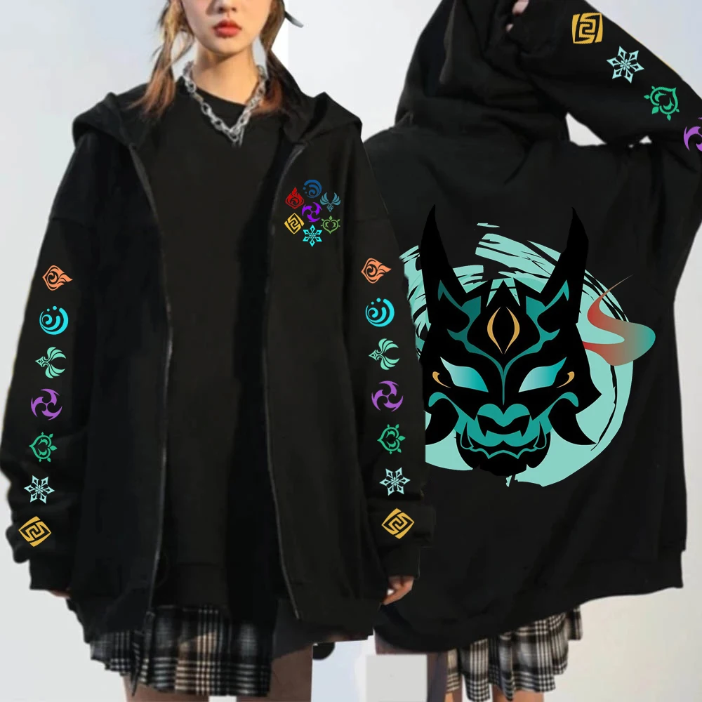 Genshin Impact Kaedehara Kazuha Hu Tao Zip Up Hoodie Unisex Hip Hop Streetwear Cartoon Genshin Xiao Mask Anime Zipper Hoodie Set