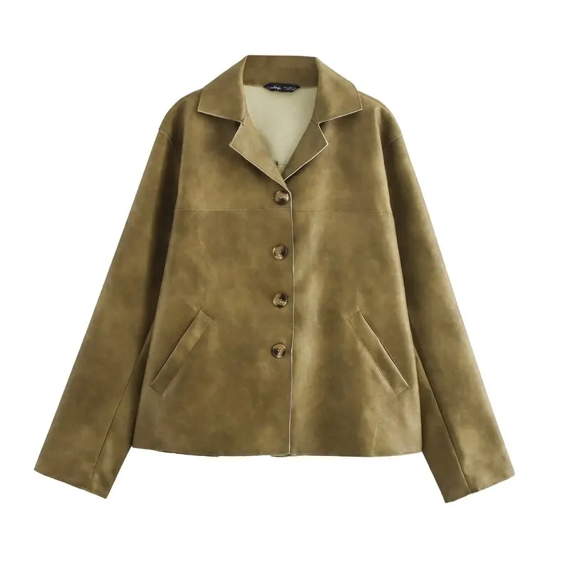 Automne 2024 femmes polyvalent Long Sve col en cuir Jaet vêtements d'extérieur nouveauté décontracté coupe ample longueur régulière