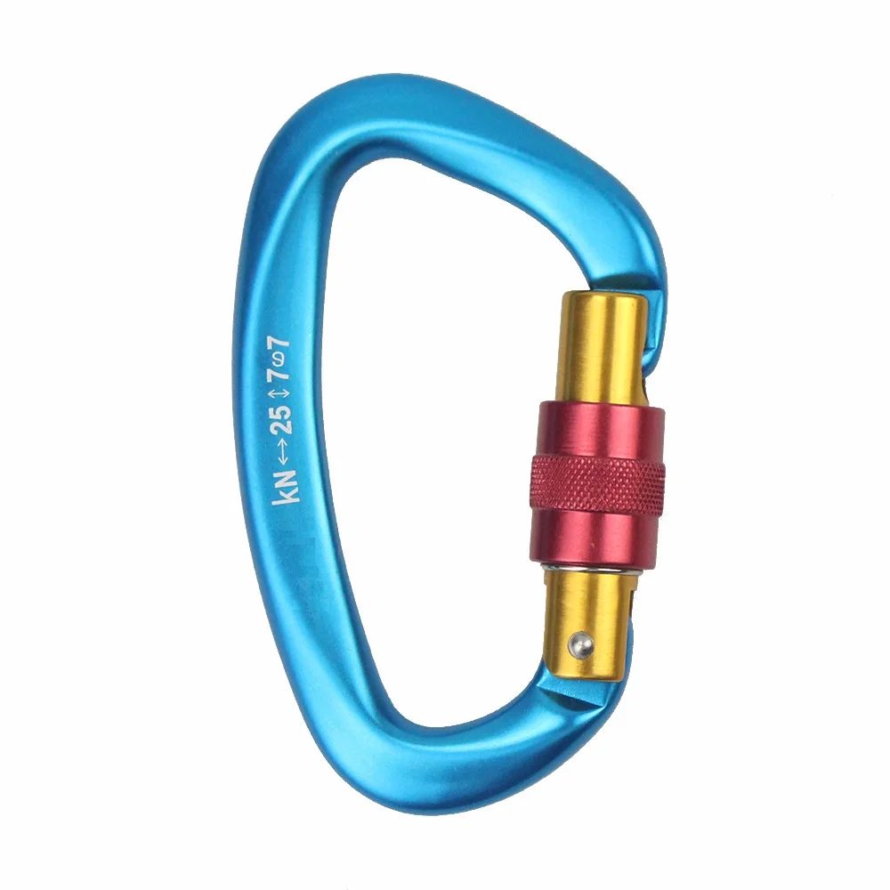 Klettern Karabiner 25kN D-Form Schnalle Sicherheitsschraubensicherung Federbelastetes Tor Aluminium Outdoor Bergsteigen Kits