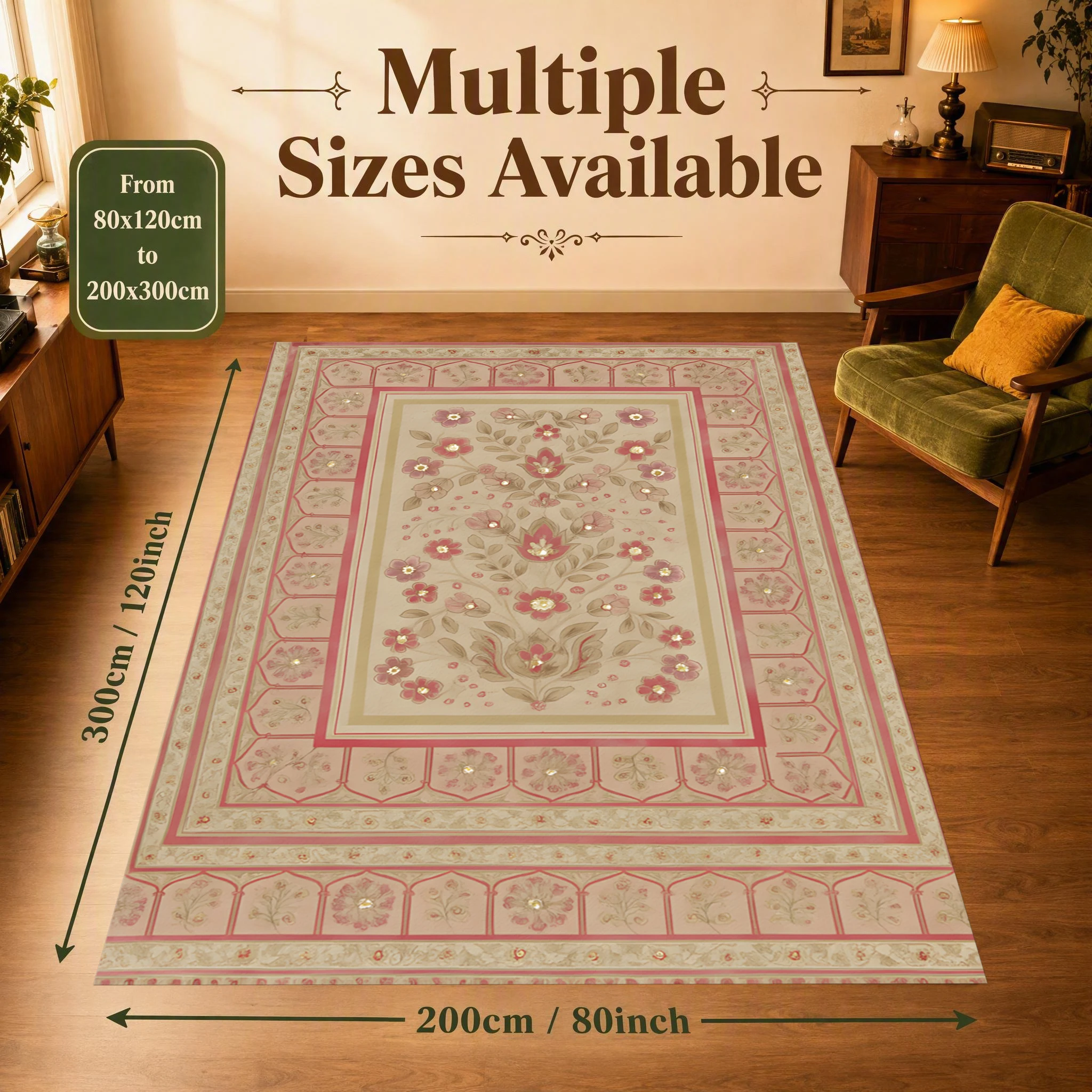 2D Large Rug with Retro Persian Floral Pattern, Retro Ethnic Style, Suitable for Living Room and Bedroom, One-Click Refresh for Autumn and Winter Decoration