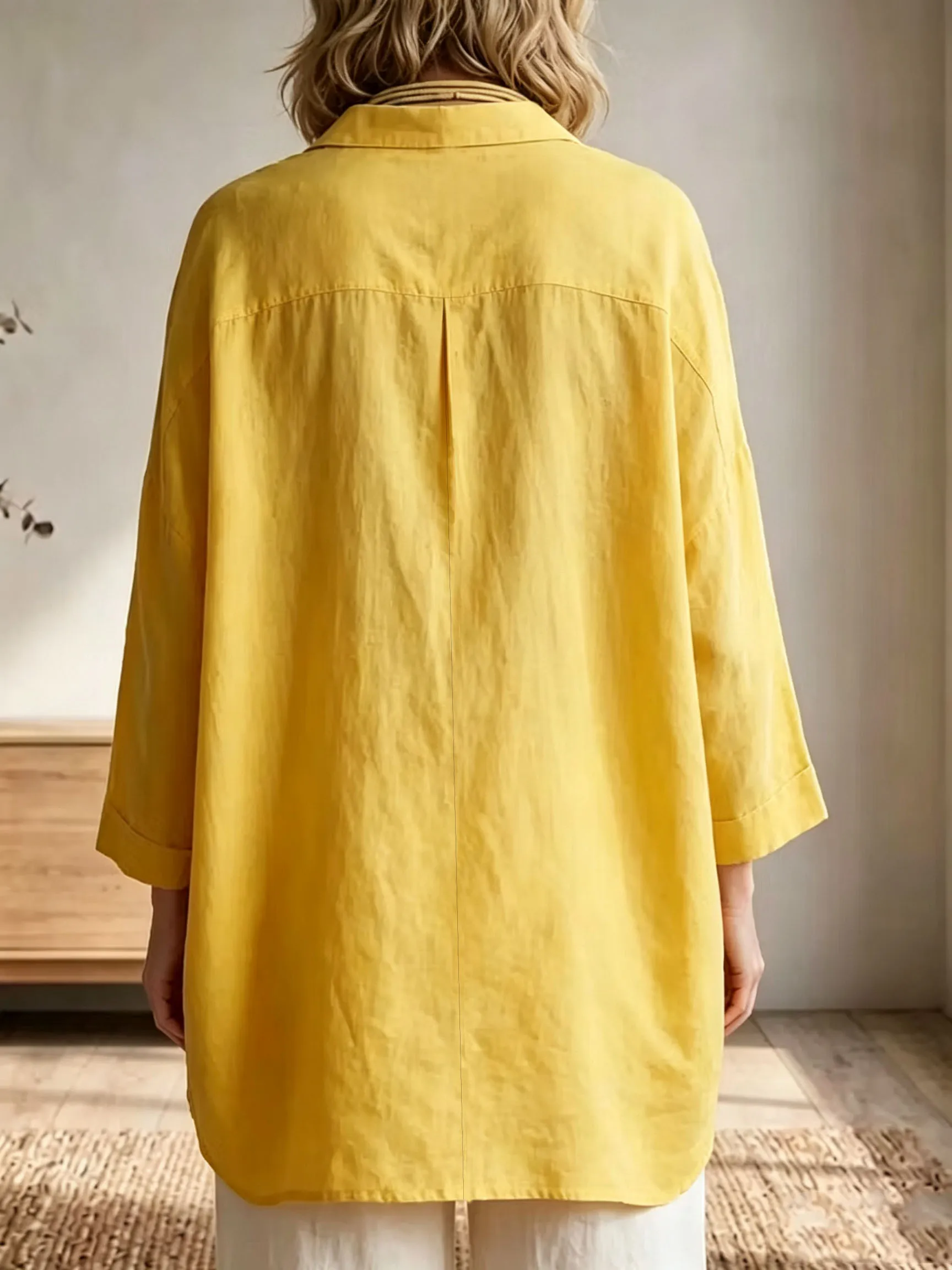A 100% pure cotton simple loose shirt, breathable pure cotton fabric, front short back long or side slit,enhance casual vacation