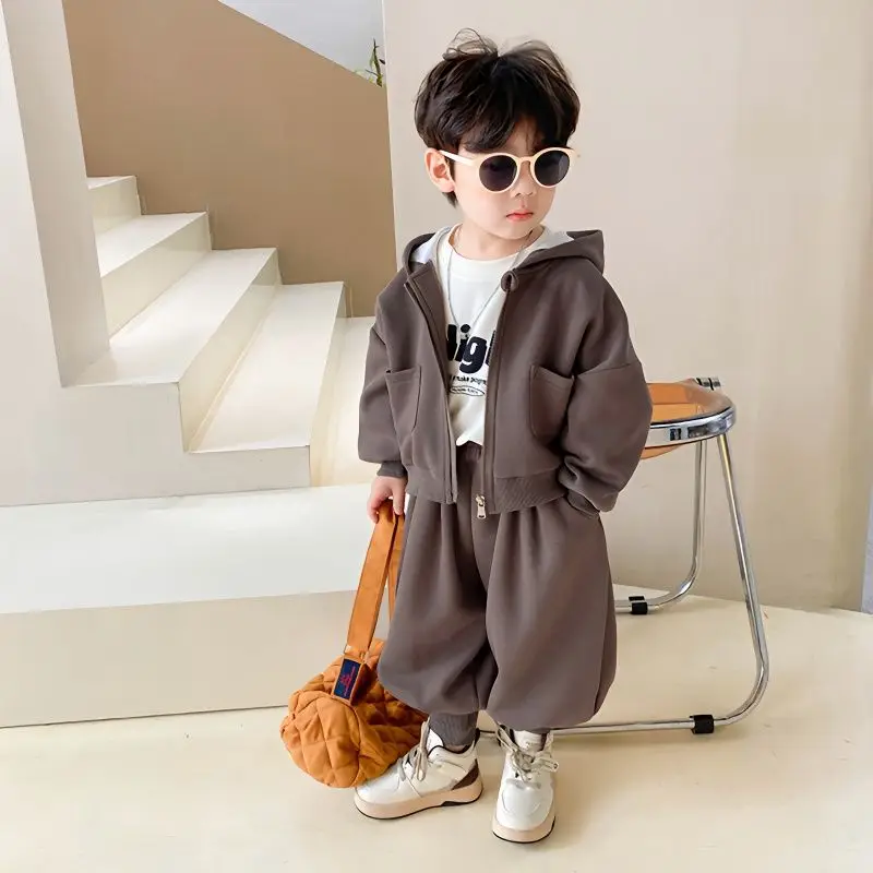 

Children Clothing Autumn Winter Girls Boys Set Fashion Solid color Kids Zipper Coat Casual Pants Casual 2Pcs Sports suit Set