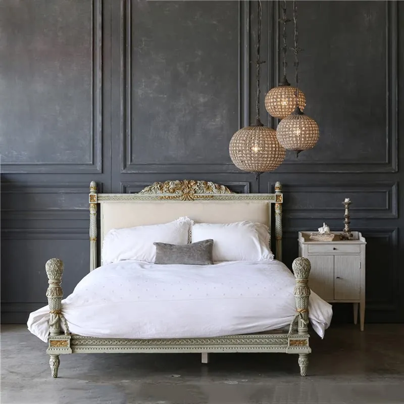 Retro log wedding bed bedroom soft bag carved solid wood double bed
