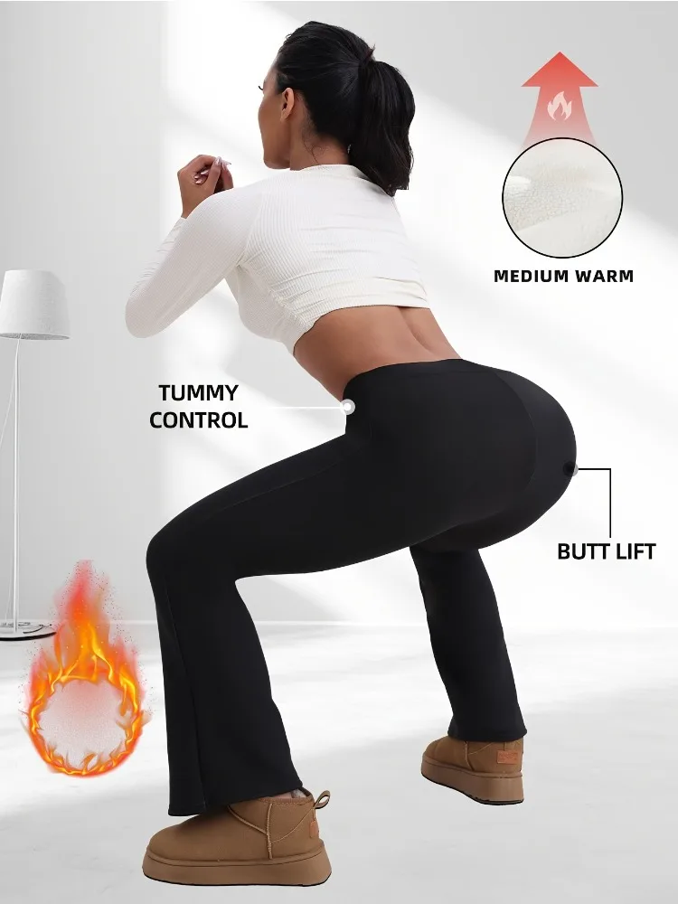 New Winter High-waisted Stretch Fleece Bell-bottom Pants Butt-Lifting and Warmth Women Casual Sports Outerwear Pants for Women