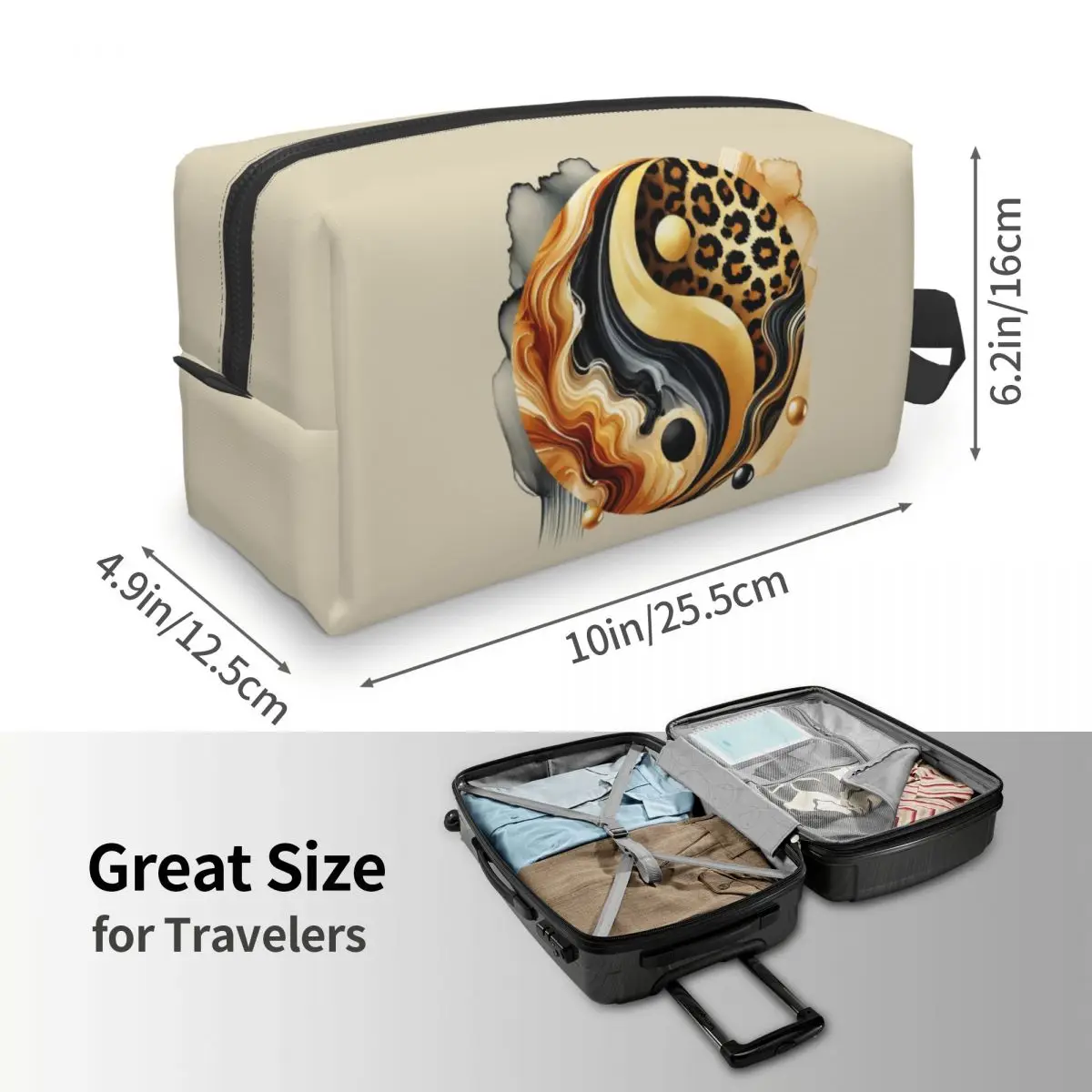 Leopard Yin Yang Luxury Gold Marble Balance Design Makeup Bag Cosmetic Storage Dopp Kit Toiletry Cosmetic Bag for Women Beauty
