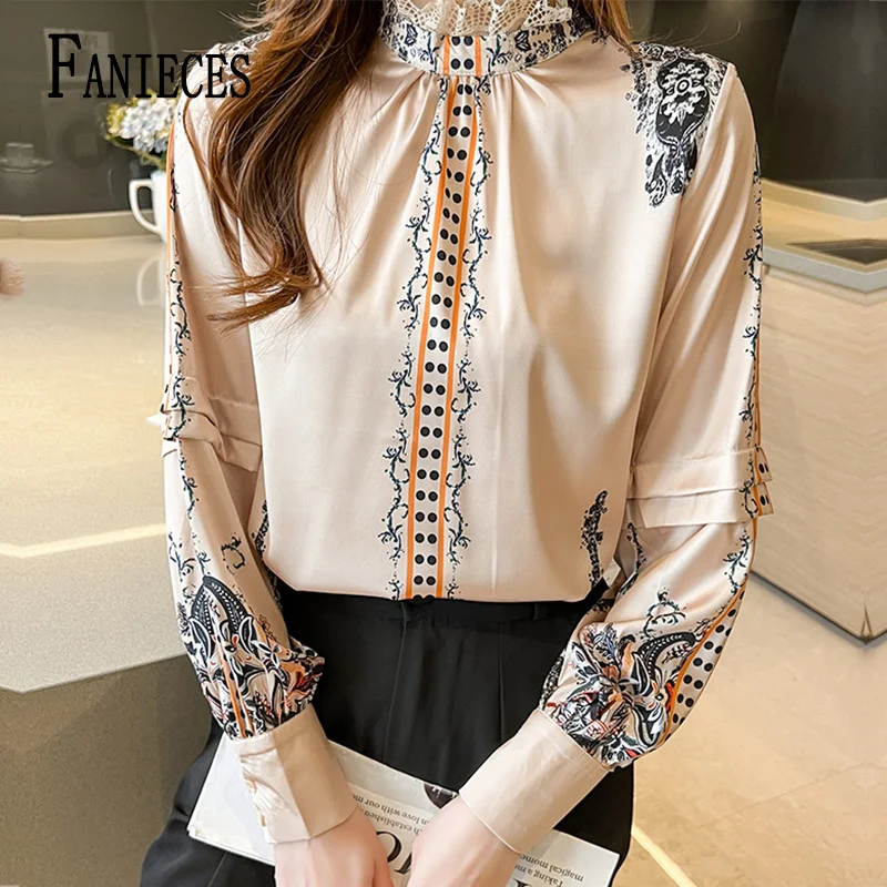 FANIECES Shirts Blouses Long Sleeve Lapel Satin Women\'s Shirt Spring Casual Tops blusa de mujer femme chandails roupas feminina