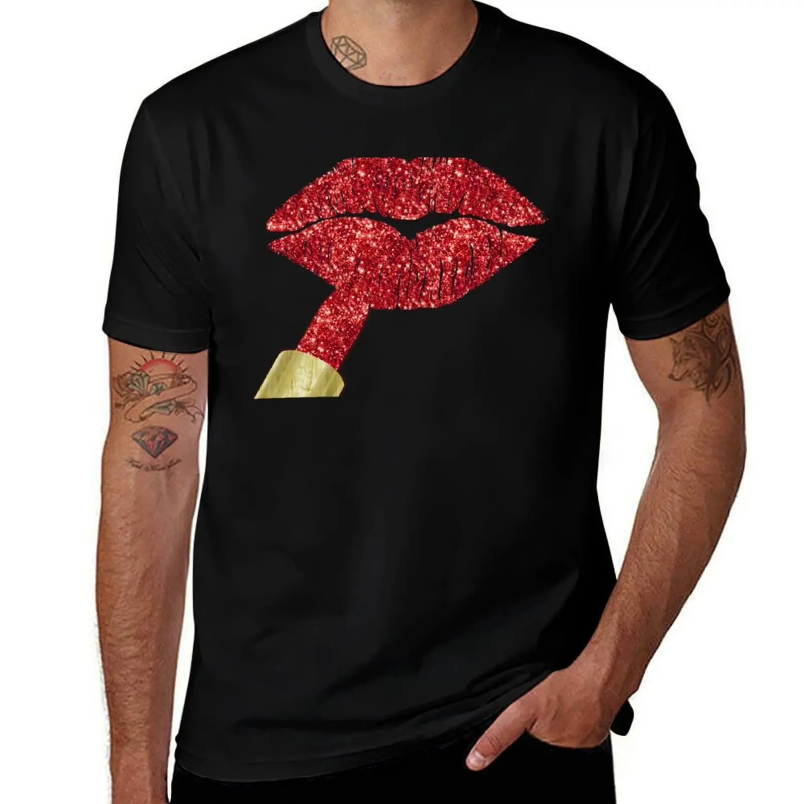

Red Kiss, lipstick on pouty lips, fashion art T-Shirt Work Outdoor T-Shirt for Men