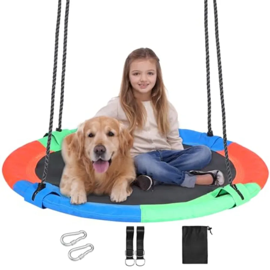 

43" Tree Swing for Outdoor Waterproof Large Round Flying Saucer Swings for Trees and Swingset Strong Heavy Duty for Outside Pla