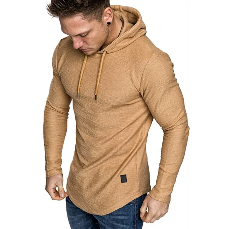 2024 Autumn Gym Men T Shirt Casual Long Sleeve Slim Tops Tees elastic T-shirt Sports Fitness breathable Quick dry Hooded T Shirt