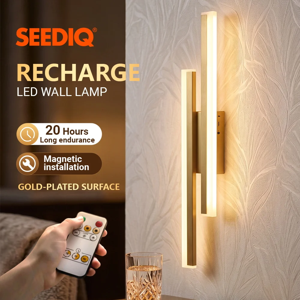 Battery Operated Wall Lamp LED Dimming Wireless Wall Light 50cm Gold Rechargeable Wall Sconce for Bedroom Stairwell Corridor