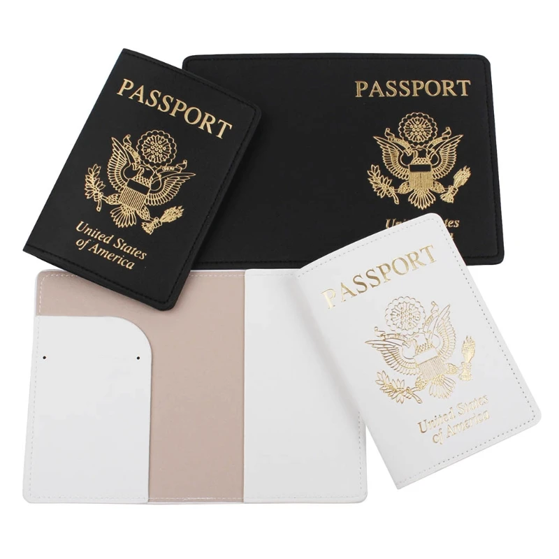 Funda portátil para tarjeta identificación cuero PU con soporte para pasaporte viaje UU. para protector funda