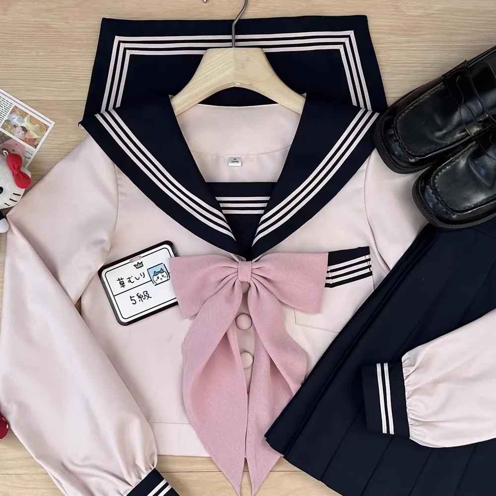 Abito da marinaio rosa Seifuku giapponese Cosplay Vestito da marinaio Marinaio Fuku Manica corta Ragazze delle scuole superiori Studenti coreani Uniformi Jk