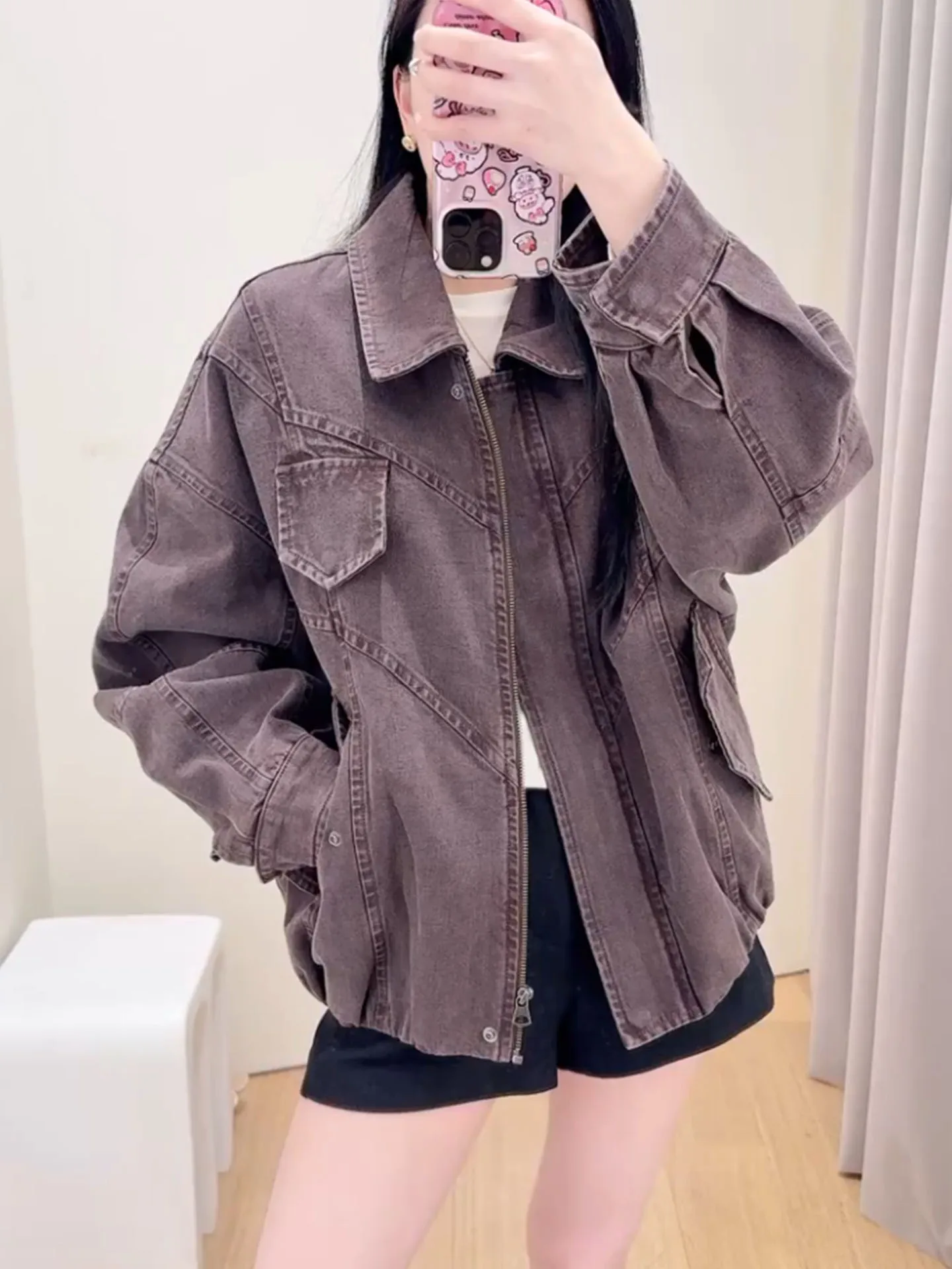 

Retro Brown Denim Jaet Women's Loose Fit Turn-down Collar Spring 2026 New Sle Ladies' Faion Top Coat