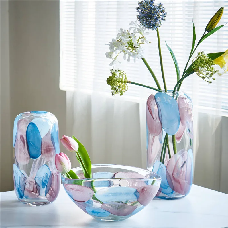 Glass Vase Transparent Color Ripple Transparent Hydroponics Flower Vase Terrarium Fruit Tray Storage Container Flower Pot