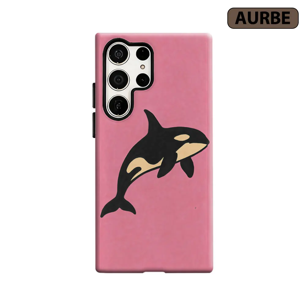 Aurbe Phone Case For Samsung Galaxy S26 S25 S24 S23 Ultra Plus HD Hard Pink Orca Double Layer Film Cover