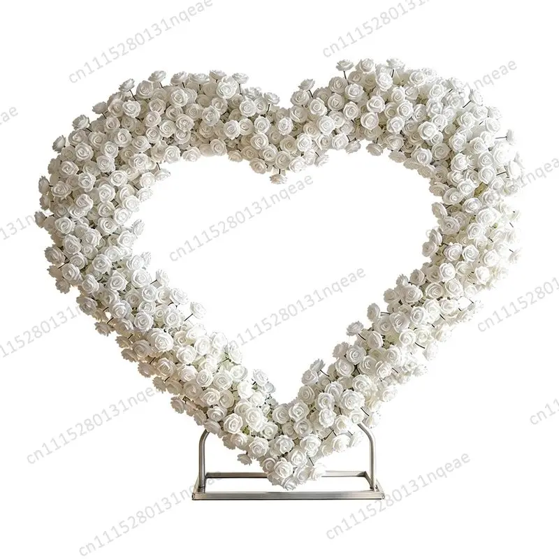 White Artificial Heart Floral Arch 3D Rose Indoor Birthday Holiday Decoration