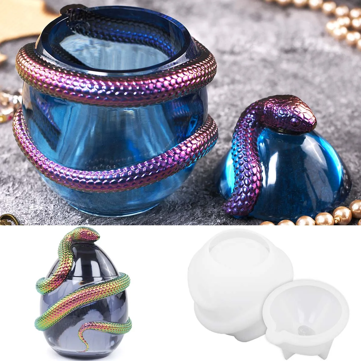 Snake Egg with Lid Candle Jar Silicone Mold DIY Flowerpot Casting Molds Concrete Plster Resin Storage Box Craft Making Supplies
