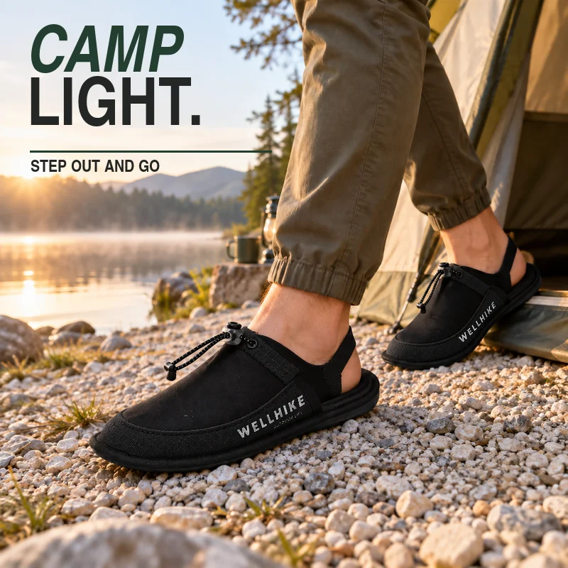 Foldable Travel Slippers Lightweight Breathable Closed Toe TPU Sole Adjustable Heel Cord with Storage Pouch Black M L XL