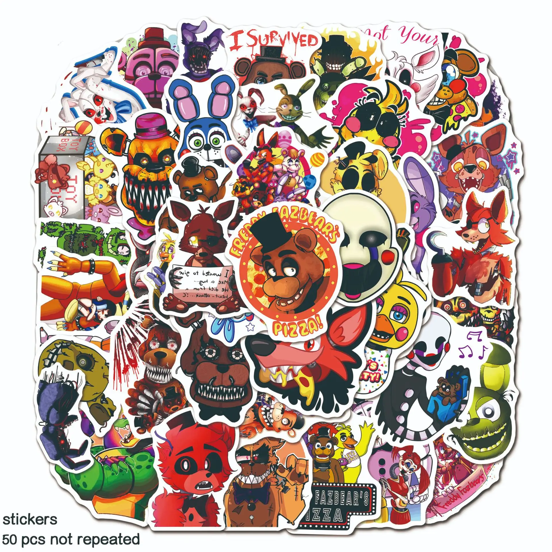 50PCS Five Nights At Freddy's 2 Stickers Scary Horror Teddy Bear DIY Creative Cartoon Car Guitar Notebook Stationery Pvs Sticker