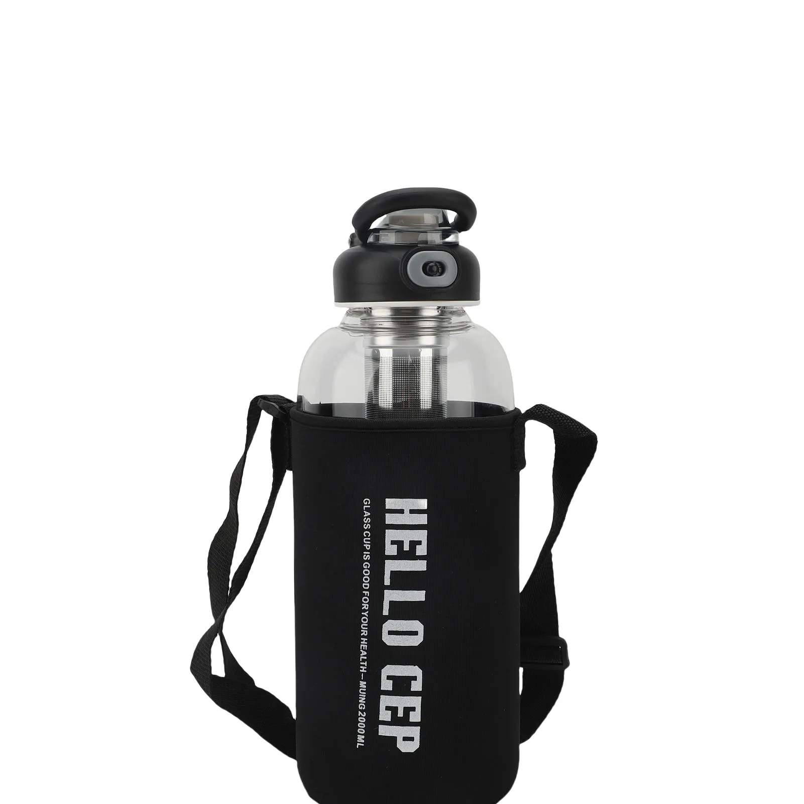 Tea Infuser Bottle Heatproof Borosilicate Glass Water Bottle Wide Mouth  Top Lock Lid Easy To Clean with Sleeve for Driving