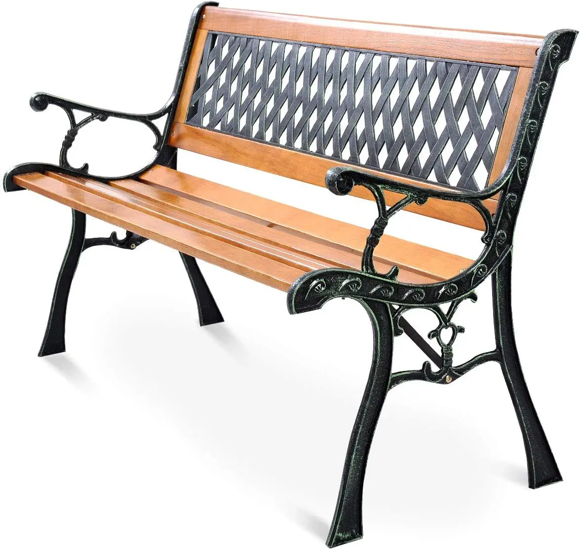 

50'' Patio Bench, Outdoor Furniture Cast Iron Hardwood Frame Porch Loveseat, Weather Proof Porch Path Chair for 2 Person Outside