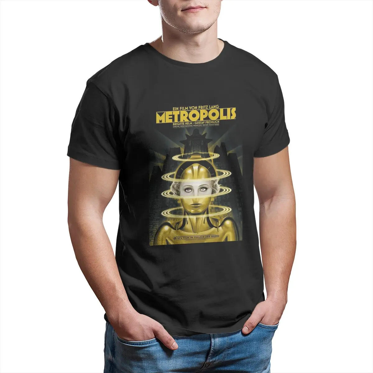 Metropolis fritz lang Germany silent movie cyberpunk sci fi T-Shirt for Men Pure Cotton vintage Big Size  graphic shirts