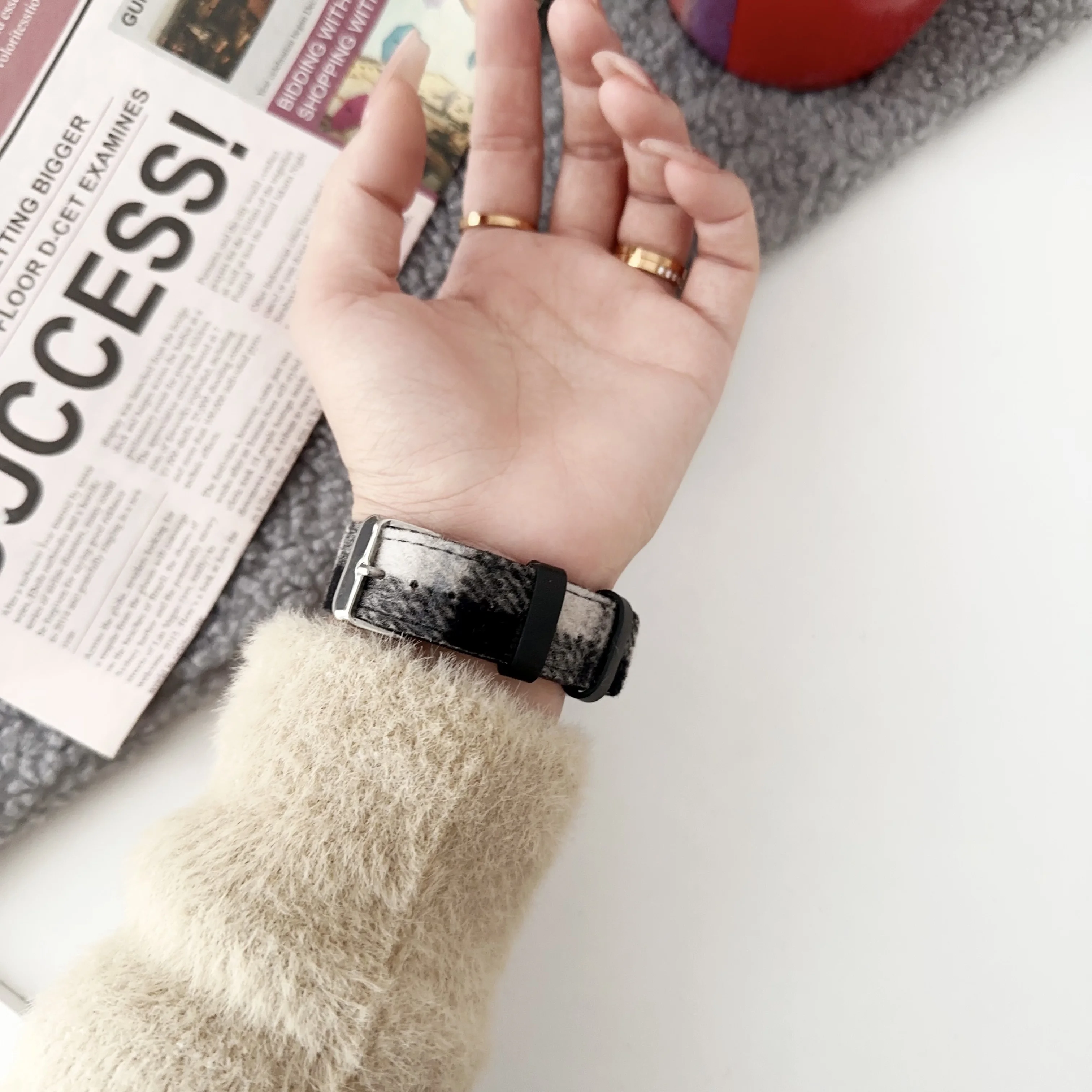 18mm Leather check wool strap watchband For Huawei Watch GT4 5 41mm Smartwatch strap for women girl lady