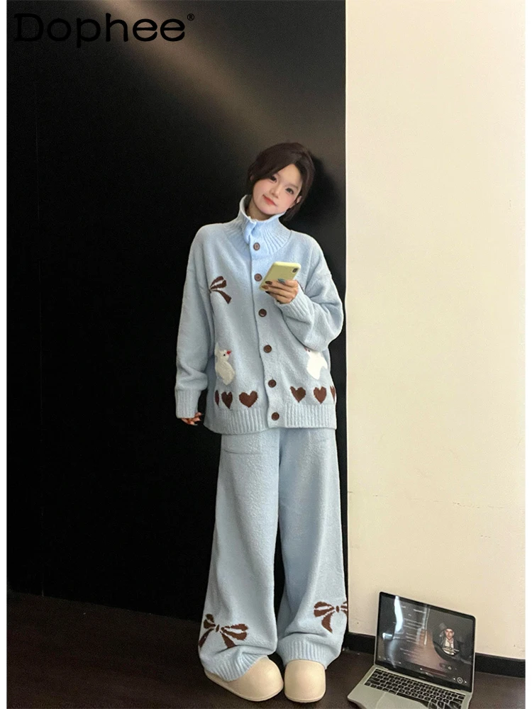 

Новинка 2023 года, милая пижама в японском стиле с длинными рукавами для девочек, осень-зима, приятная для кожи, мягкая, теплая, повседневная домашняя одежда, комплект из двух предметов