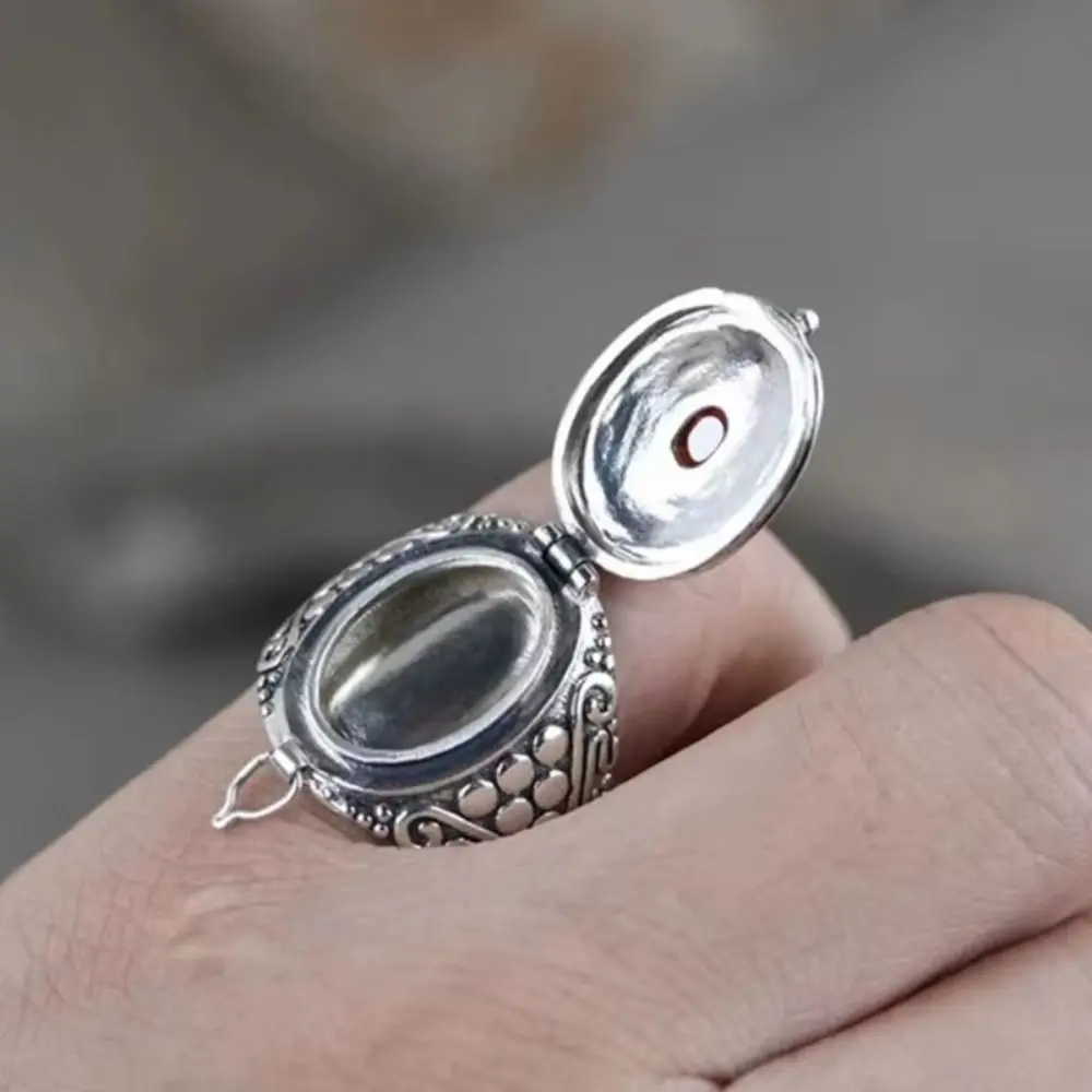 Unique Secret Compartment Gawu Box Ring Antique Ethnic Openable Finger Ring Alloy Adjustable Opening Ring Storage Container