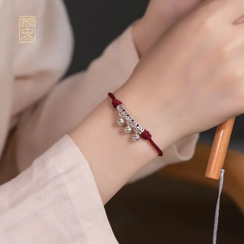 

Плетеный браслет из стерлингового серебра с колокольчиком зодиака, регулируемый ручной работы для женщин, ювелирные изделия в тибетском стиле, нишевый подарок для пары, лучший друг