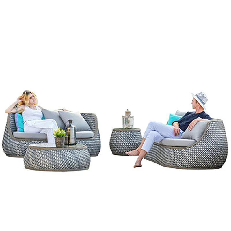 

Nordic outdoor rattan chair sofa combination courtyard outdoor furniture sun protection waterproof balcony garden rattan sofa