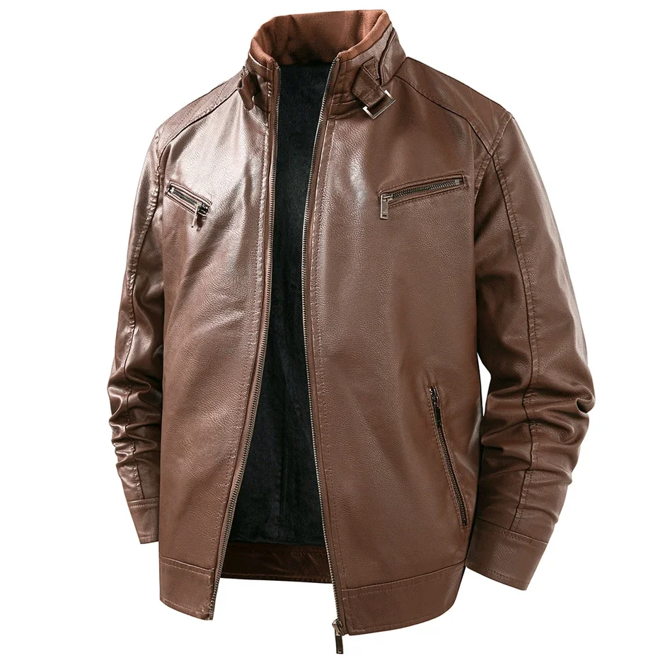 

DIANRUO осенне-зимняя флисовая куртка из искусственной кожи, пальто размера 5XL, модная повседневная куртка с воротником-стойкой, мужское пальто из искусственной кожи мотокуртка мужская