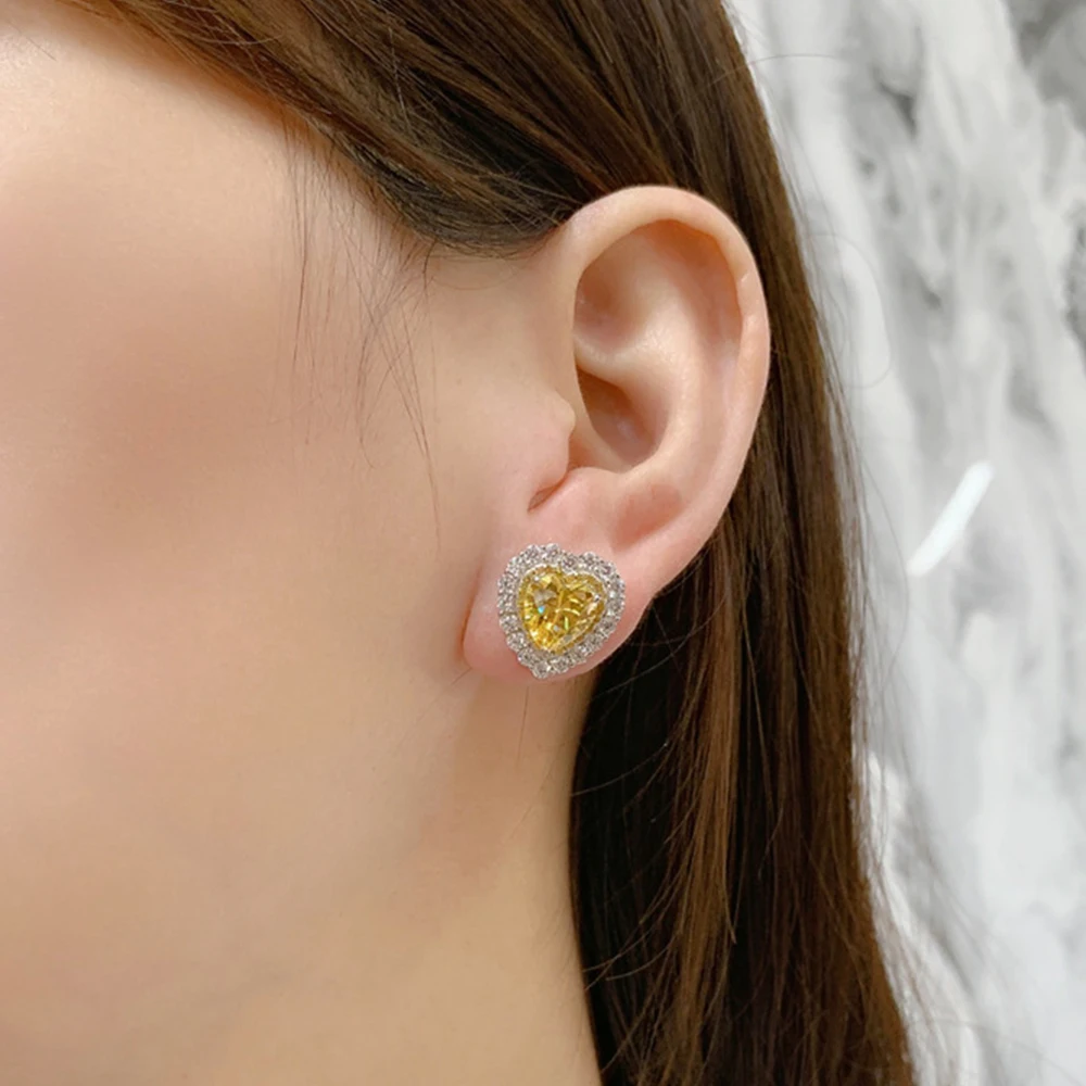 Real S925 Silver Heart Earrings Women 8mm Heart Diamond Earrings Female 5A Zircon Original Design Luxury Jewelry Girl Gift