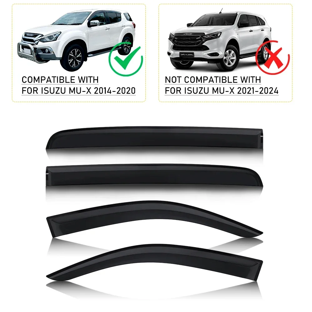 Car Window Deflector Sun Rain Guard Weather Shield For Isuzu Mux 2014-2020 1SET Window Visor Double Cabin