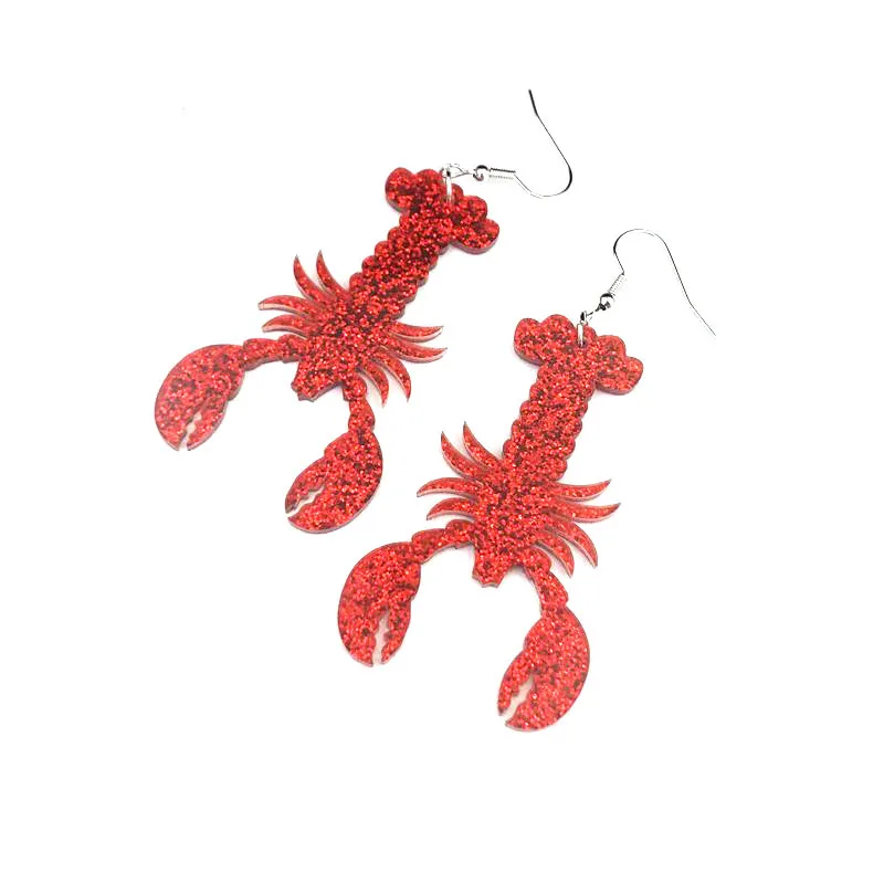 New Interesting Red Lobster Acrylic Earrings with Unique and Novel Acrylic Seafood Ornaments Suitable for Women\'s Gifts