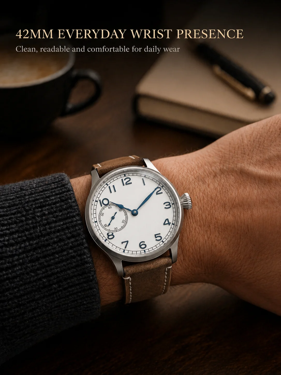 Corgeut 42mm Fliegeruhr für Herren, Handaufzug, Mechanisch, ST3600, Saphirglas, Lederarmband – Detail 6