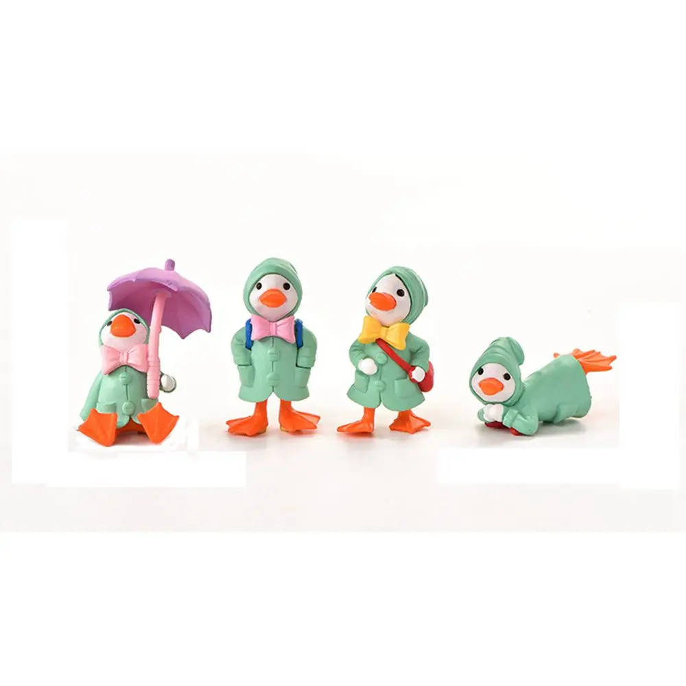 4Pcs/Set Accessories Resin Fairy Garden Raincoat Duck Animal Decor Cartoon Micro Landscape Cake Decoration Miniature Figurine