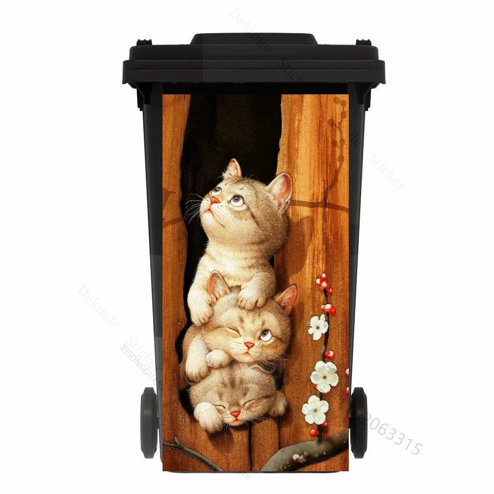 Vivid Animals Printed Trash Can Poster Sticker Removable 3D Horse Panda Squirrel Dustbin Decals for Outdoor Garbage Can Sticker