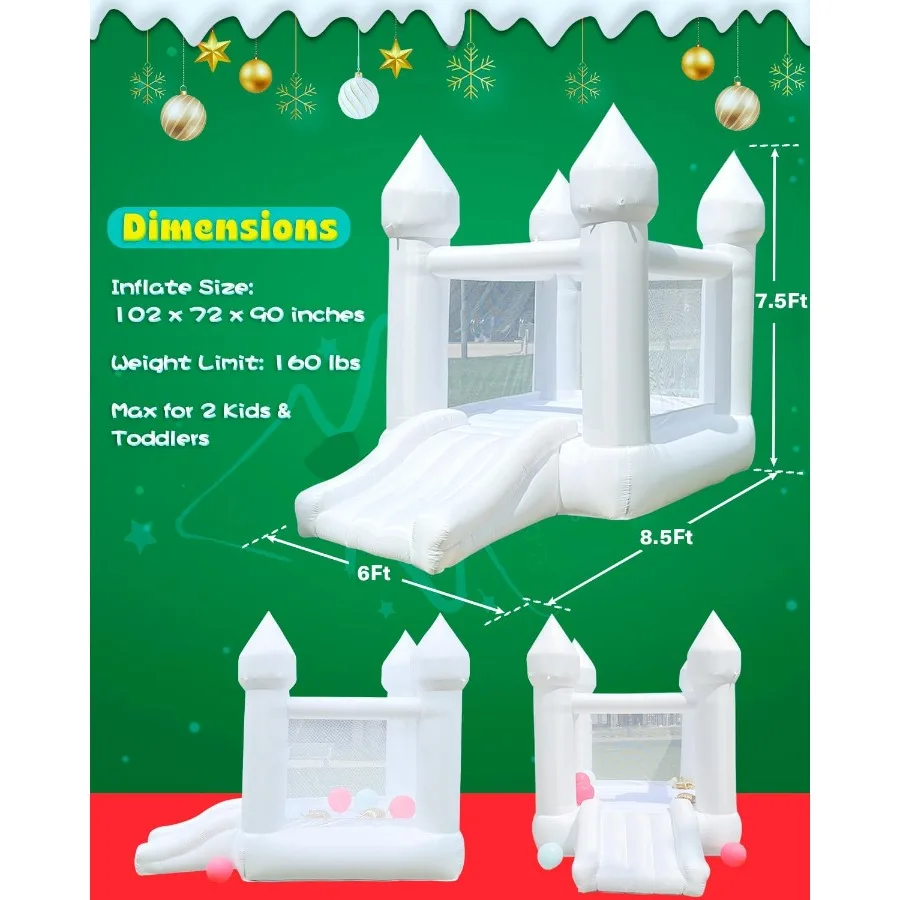 Pequena casa de salto inflável branca casa de salto castelo de salto com ventilador deslizante remendos tapete estacas saco de armazenamento para 2 ki