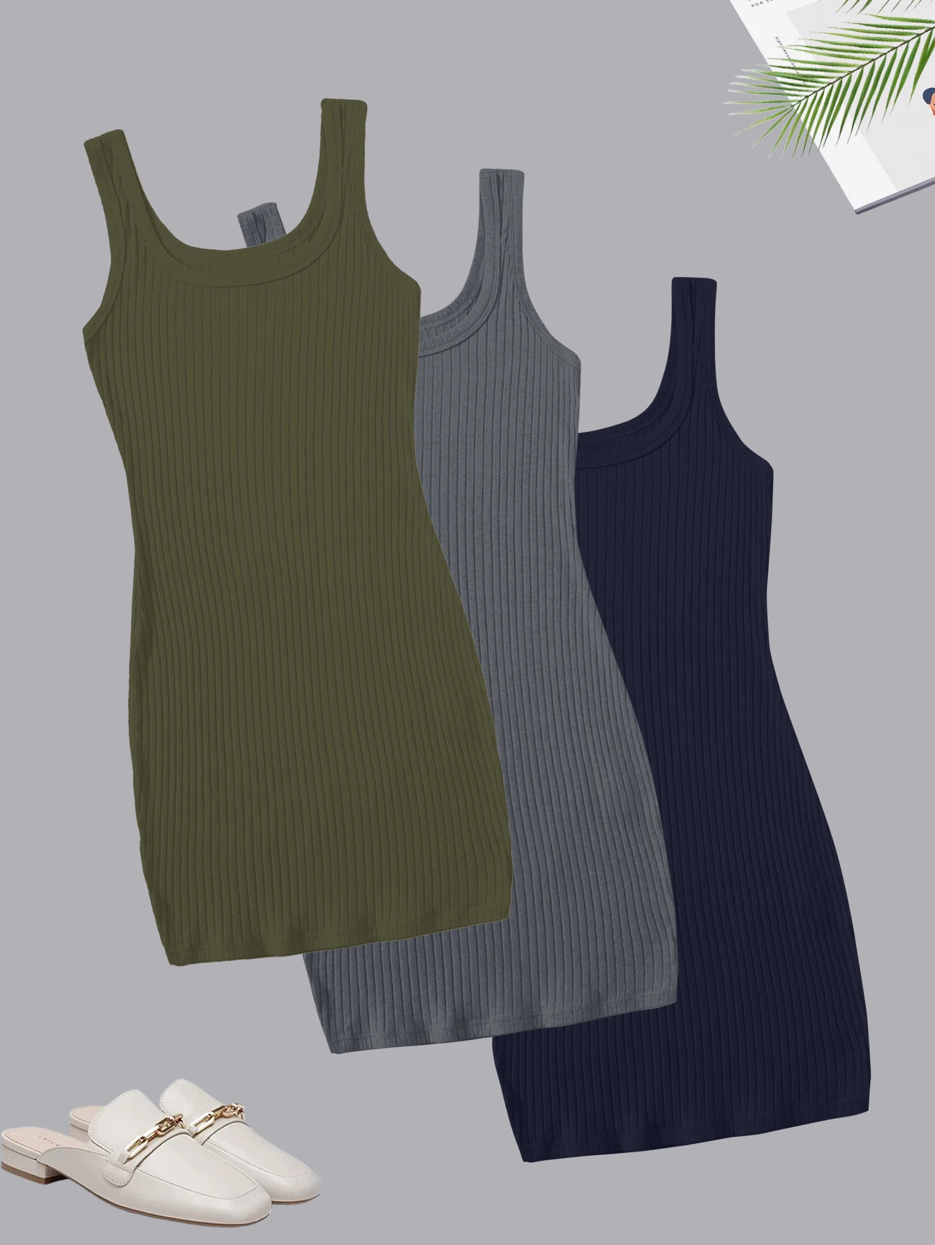 Zomer nieuwe stijl mouwloze casual getailleerde damesjurkset van drie stuks