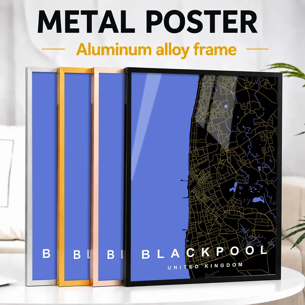 Blackpool Map Framed Metal Poster Personalized Photo Clean Geographic Style Wall Art For Meeting Room Thoughtful Resident Gift