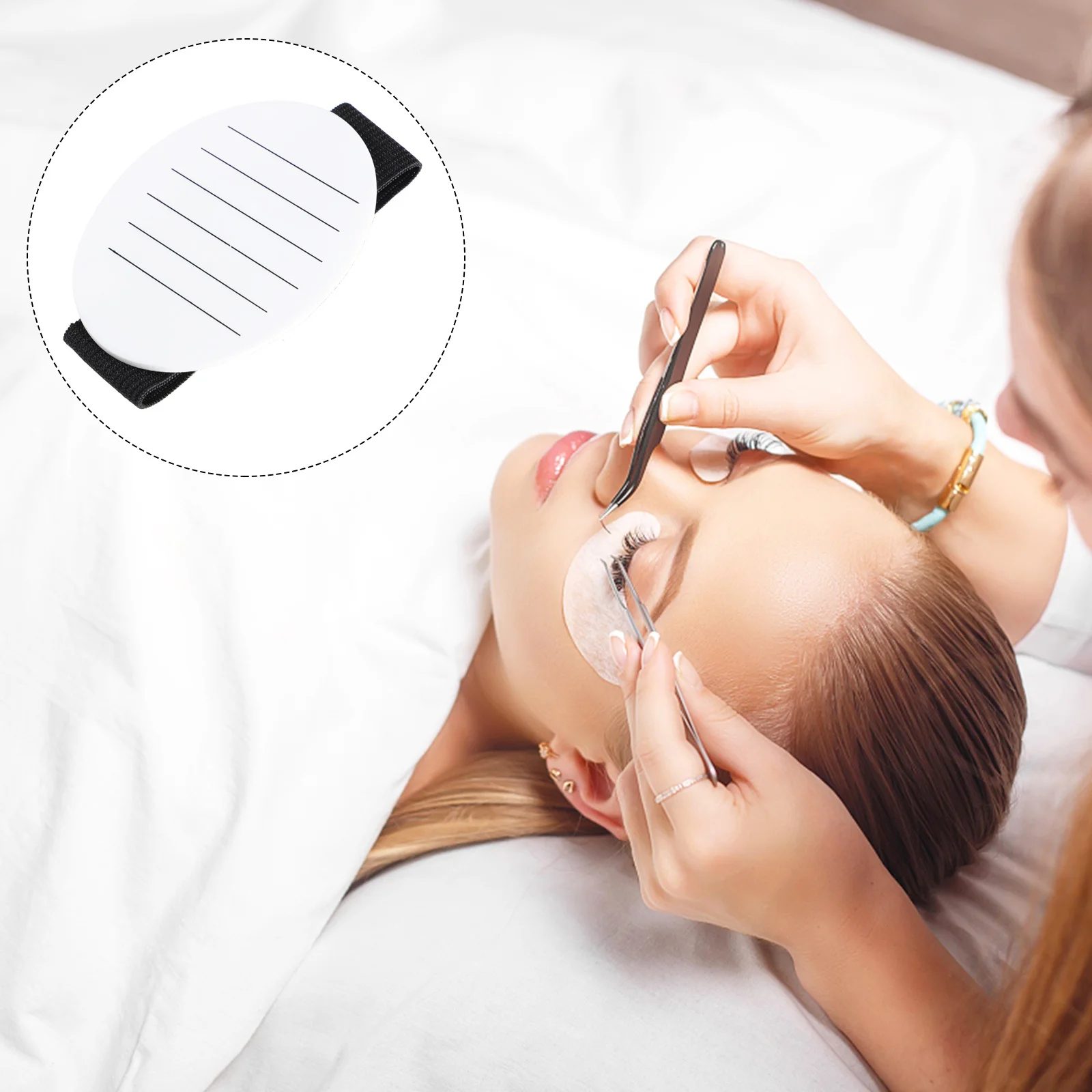 

White Acrylic Eyelash Pallet Lash Holder Eyelash Extension Hand Holder Wrist Strap Makeup Lash Pallet Practical